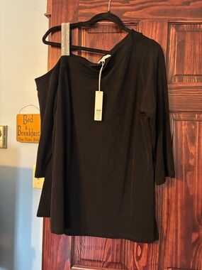 Chico's Black One-Shoulder Top with Silver Accent